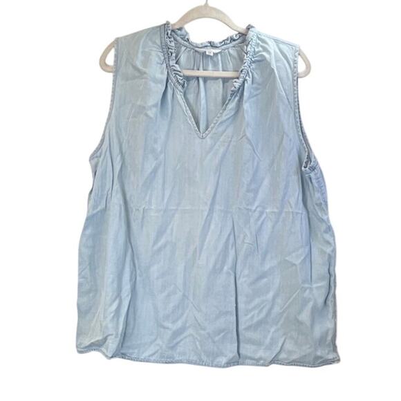 Time And Tru Womens XXXL (22) Light Blue Wash 100% Lyocell V Neck Summer Top - Picture 1 of 8